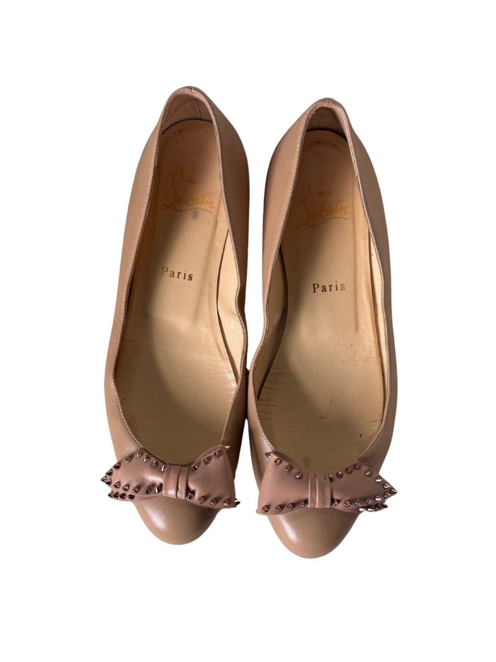 Christian Louboutin Nude/Pink Leather Bow Ballet Flats
